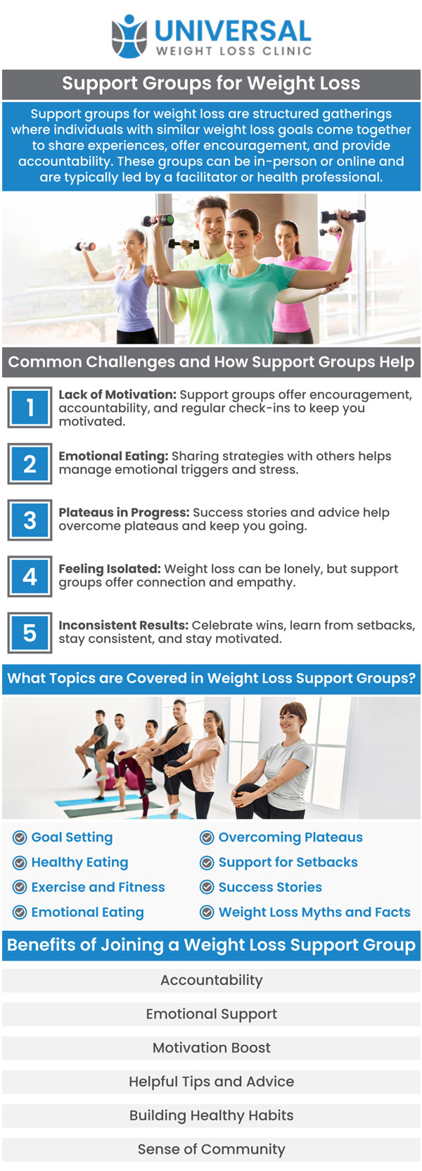 Common questions asked by patients: How do support groups help with weight loss? Can I join a support group if I'm just starting my weight loss journey? What topics are discussed in the weight loss support groups? How can a support group enhance my weight loss efforts? For more information, contact us or request an appointment online. We are located at 2123 Niles St, Bakersfield, CA 93305. We proudly serve clients from Benton Park, Rosedale, East Niles, Kayandee, Seguro, and surrounding areas.
